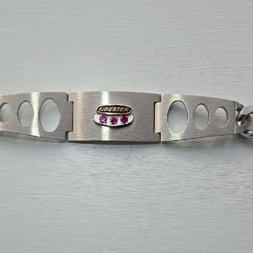 Stainless Steel Bracelet with Ruby Accents. 40th Anniversary Dresser Rand